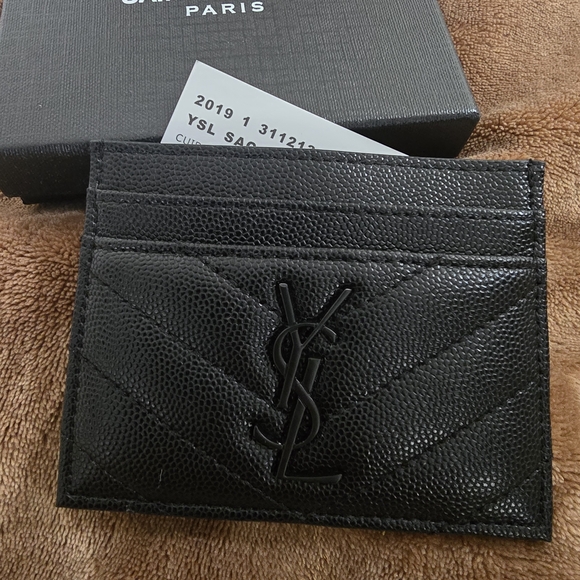 Yves Saint Laurent Textured Black Card Holder - Picture 1 of 5